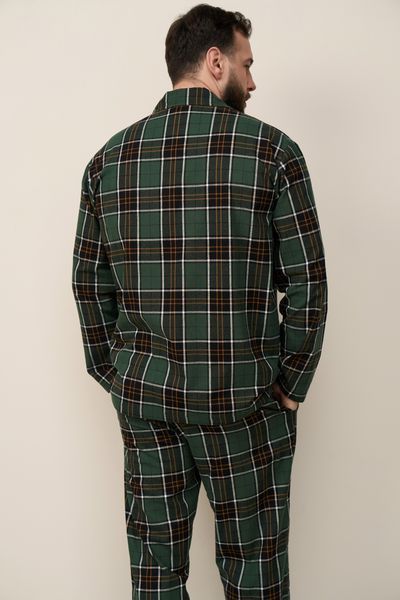 Пижама мужская в клетку фланель SOFT зеленая с желтым 4528 фото