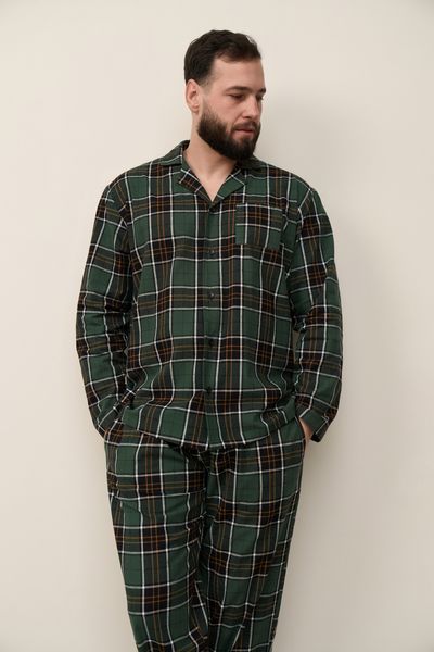 Пижама мужская в клетку фланель SOFT зеленая с желтым 4528 фото