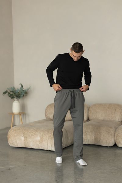 Штаны мужские прямые для дома COTTON BASIC серые 0117 фото