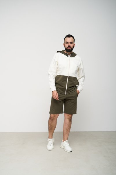 Спортивный костюм мужской лето SUMMER с кофтой на замке + шорты хаки молочный 2103 фото