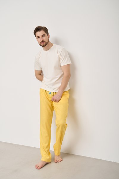 Штани чоловічі для дому льон LINEN жовті 0925 фото
