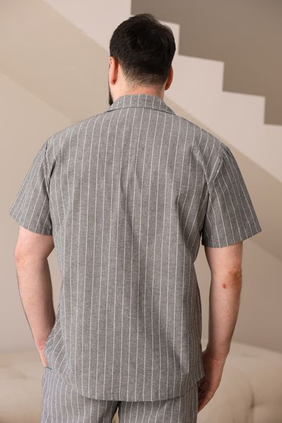 Пижама мужская в линию вареный хлопок COTTON STRIP SHORT с шортами серая 0236 фото