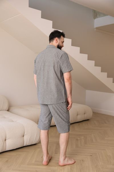 Пижама мужская в линию вареный хлопок COTTON STRIP SHORT с шортами серая 0236 фото