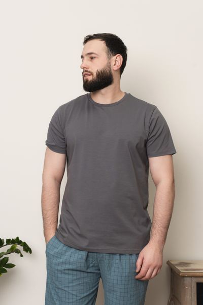 Пижама мужская футболка серая + шорты HOMELY в клетку синие 0905-1 фото