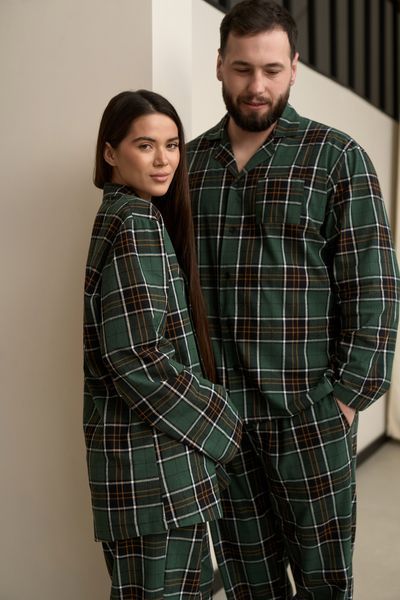 Парна піжама комплектом жіноча чоловіча Family Look фланель зелена з жовтим 452828 фото