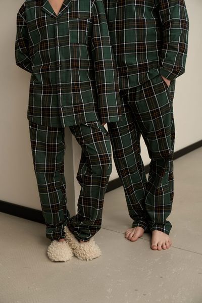 Парна піжама комплектом жіноча чоловіча Family Look фланель зелена з жовтим 452828 фото