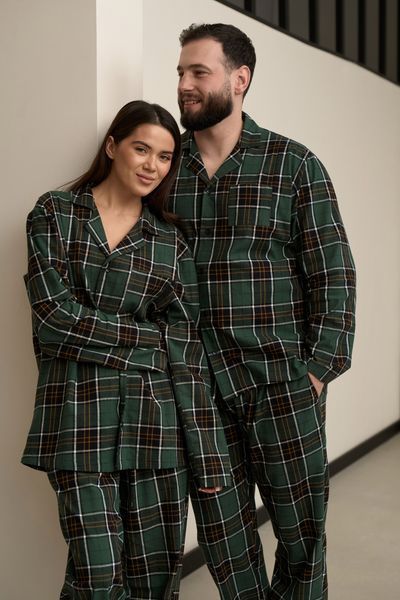Парна піжама комплектом жіноча чоловіча Family Look фланель зелена з жовтим 452828 фото