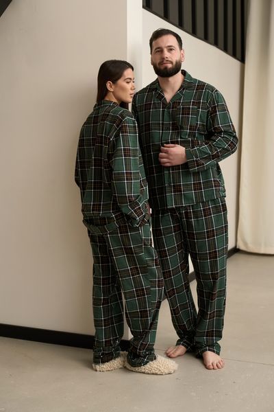 Парна піжама комплектом жіноча чоловіча Family Look фланель зелена з жовтим 452828 фото