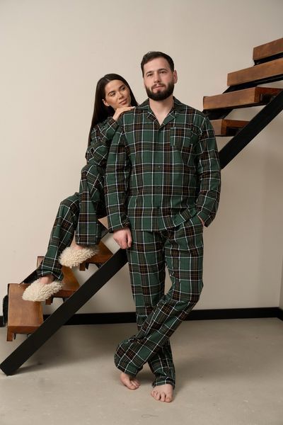 Парна піжама комплектом жіноча чоловіча Family Look фланель зелена з жовтим 452828 фото