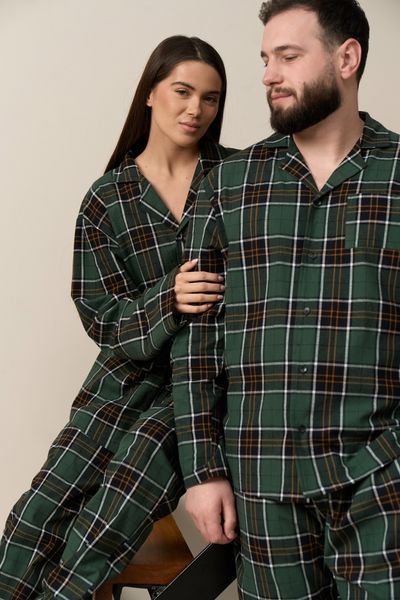 Парна піжама комплектом жіноча чоловіча Family Look фланель зелена з жовтим 452828 фото