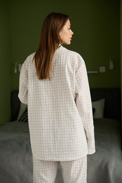 Піжама жіноча в клітинку варена бавовна HOMELY молочна 4507 фото