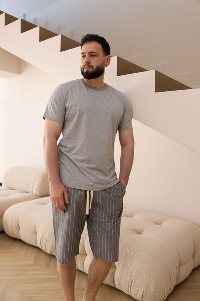 Шорти чоловічі в лінію для дому COTTON STRIP сірі 0336 фото