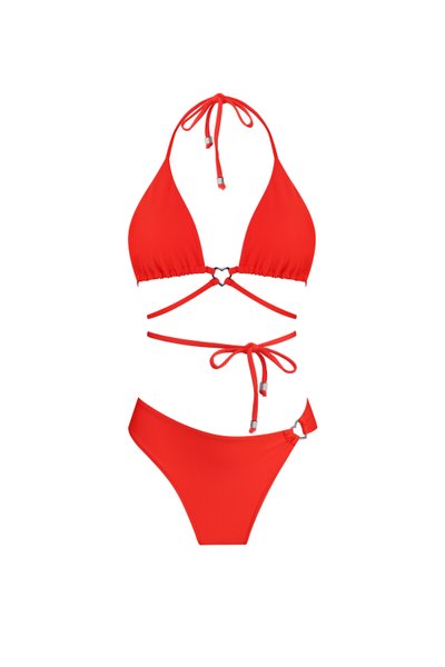 Купальник женский раздельный на завязках HEART красный 0023 фото