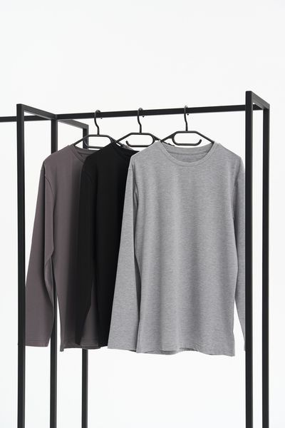 Набор мужских лонгсливов COTTON BASIC 3 шт (серый, черный, серый меланж) 6003-1 фото