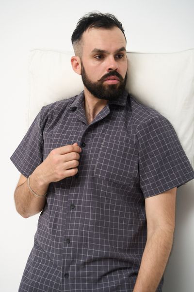 Пижама мужская в клетку вареный хлопок HOMELY SHORT с шортами графит 0206 фото