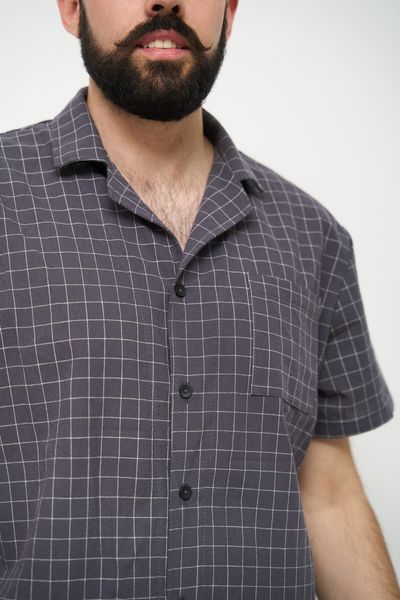 Пижама мужская в клетку вареный хлопок HOMELY SHORT с шортами графит 0206 фото