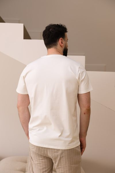 Пижама мужская футболка молочная + шорты COTTON STRIP в линию бежевые 0935-1 фото