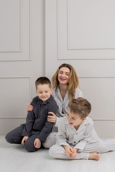 Парна піжама комплектом жіноча дитяча Family Look варена бавовна молочна графіт 4507460706 фото