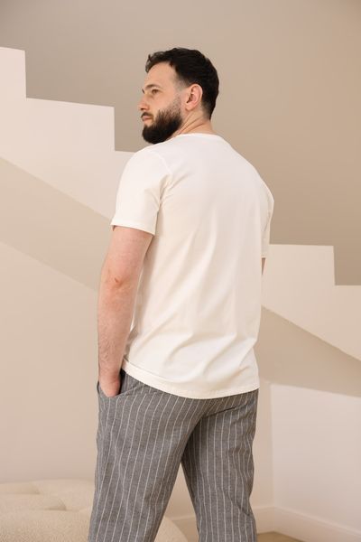 Піжама чоловіча футболка молочна + штани COTTON STRIP в лінію сірі 0836-1 фото