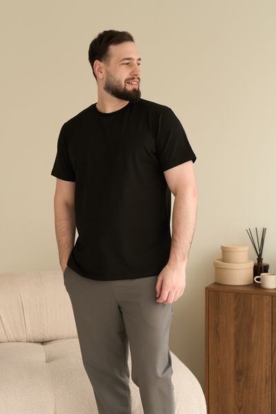 Пижама мужская COTTON BASIC футболка черная + штаны прямые серые 0817-5 фото