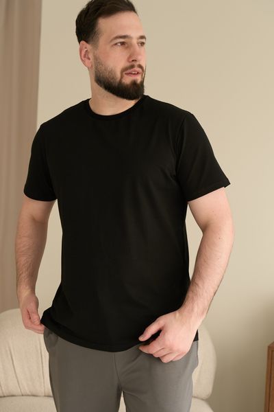 Пижама мужская COTTON BASIC футболка черная + штаны прямые серые 0817-5 фото