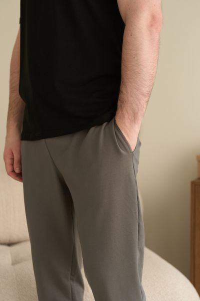 Пижама мужская COTTON BASIC футболка черная + штаны прямые серые 0817-5 фото