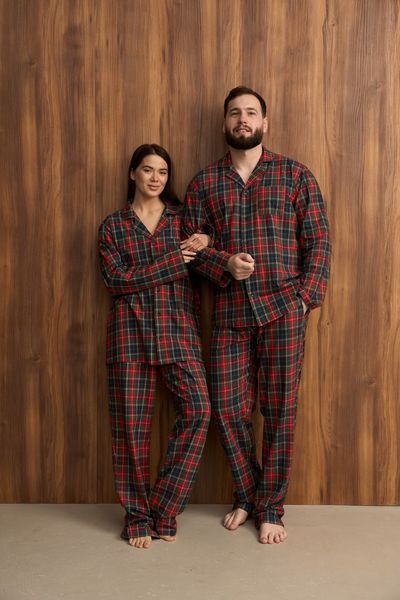 Парна піжама комплектом жіноча чоловіча Family Look фланель зелена з червоним 452424 фото