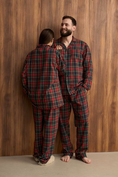 Парна піжама комплектом жіноча чоловіча Family Look фланель зелена з червоним 452424 фото