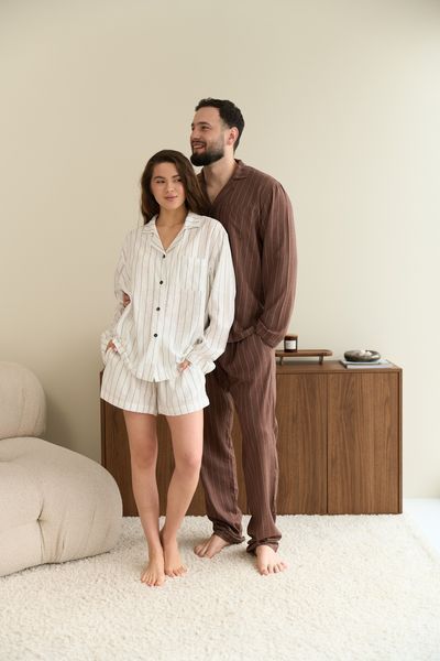 Парна піжама комплектом жіноча з шортами чоловіча Family Look льон какао молочна 03640265 фото