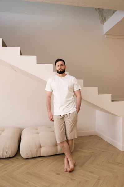 Шорты мужские в линию для дома COTTON STRIP бежевые 0335 фото