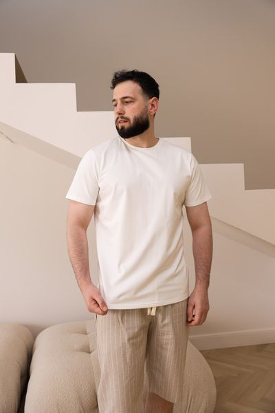 Шорты мужские в линию для дома COTTON STRIP бежевые 0335 фото