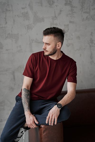 Футболка чоловіча COTTON BASIC бордо 0543 фото