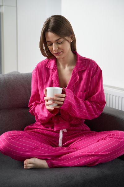 Піжама жіноча у смужку льон LINEN STRIP рожева 0363 фото