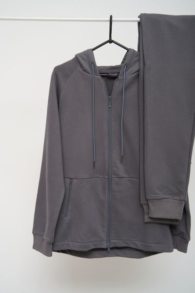 Спортивный костюм мужской ТРОЙКА весна осень 4ZIP с кофтой на замке серый + футболка черная 3329-2 фото