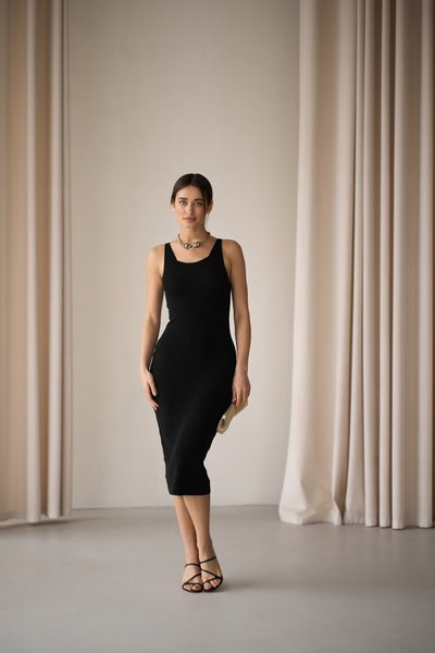 Сукня футляр жіноча на літо міді YM BASIC чорна YM-1011 фото