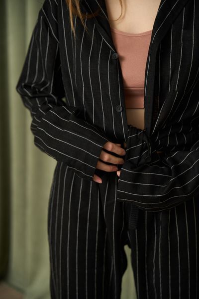 Піжама жіноча у смужку льон LINEN STRIP чорна 0362-1 фото