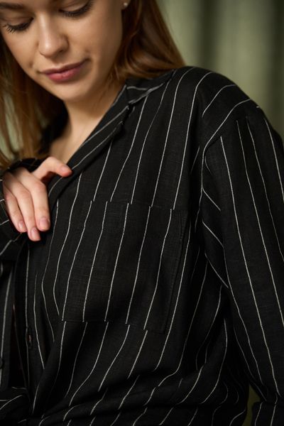 Піжама жіноча у смужку льон LINEN STRIP чорна 0362-1 фото