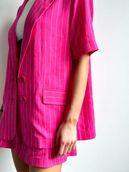 Костюм жіночий класичний на літо льон жакет + шорти YM PINK LOVE рожевий YM-1003 фото
