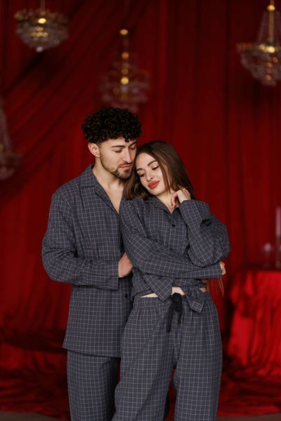 Парна піжама комплектом жіноча чоловіча Family Look варена бавовна графіт 450606 фото