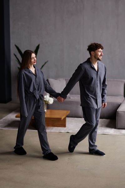 Парна піжама комплектом жіноча чоловіча Family Look варена бавовна графіт 450606 фото