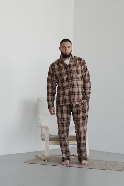 Штаны мужские в клетку для дома COMFORT коричневые с песчаным 0165 фото